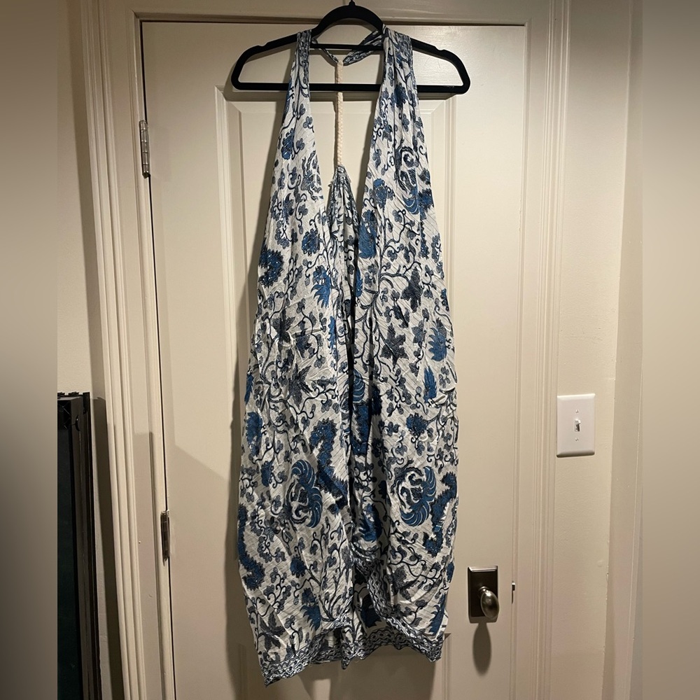 Blue and White Patterned Coverup